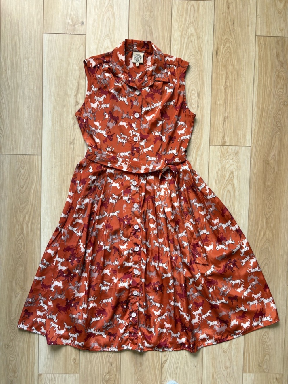 Horse print shirt dress mid sleeveless equestrian preppy pretty woman